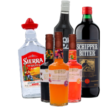 De Kuyper cocktail fles à 500 ml,
Dropshot of Sierra tequila fles à 700 ml
of Muier schipperbitter fles à 1000 ml